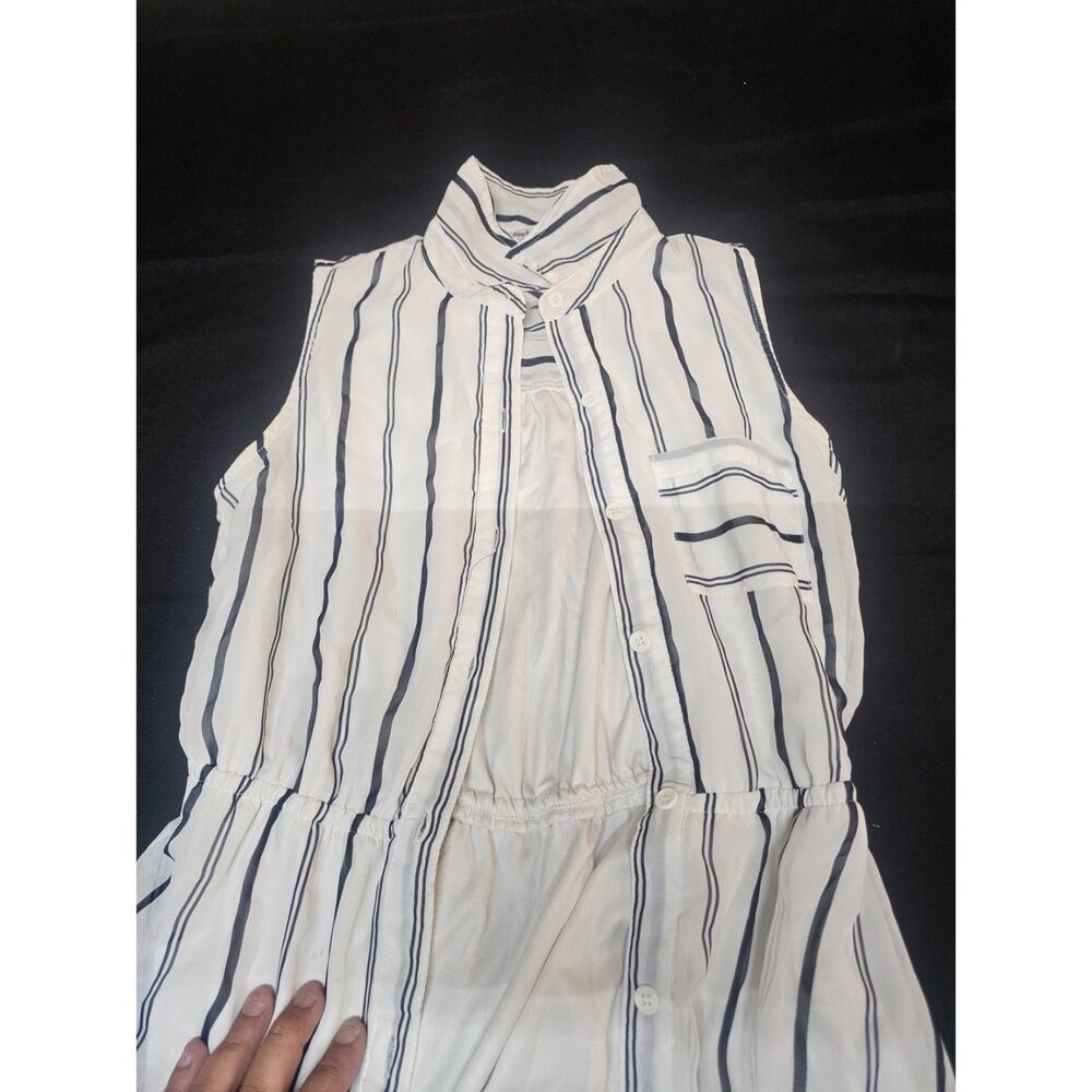 Sleeveless Vertical Stripe Button-Front Shirt Dress / Cover-Up